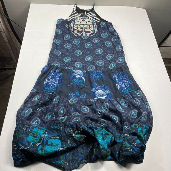 Desigual Womens Midi Halter Dress Mixed Artsy Print Embroidered Flowy Boho SMALL - Picture 1 of 10